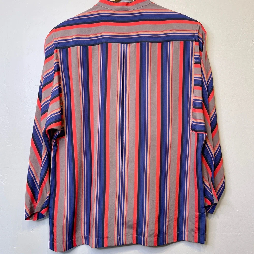 LC | VTG Retro Disco Dolaman Long Sleeve Allover Stripe Button Front Blouse - Picture 5 of 17